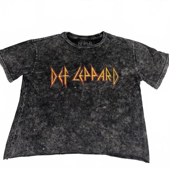 Def Leppard Tops - Def Leppard Vintage Style Acid Wash Band Cropped TShirt Black Womans Small Rock